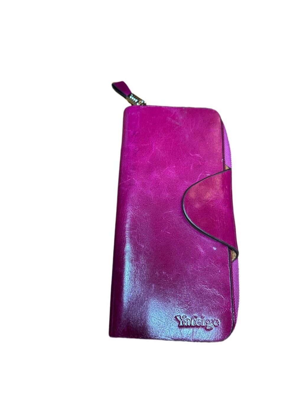 Yafeige Raspberry Leather Zip Around Wallet